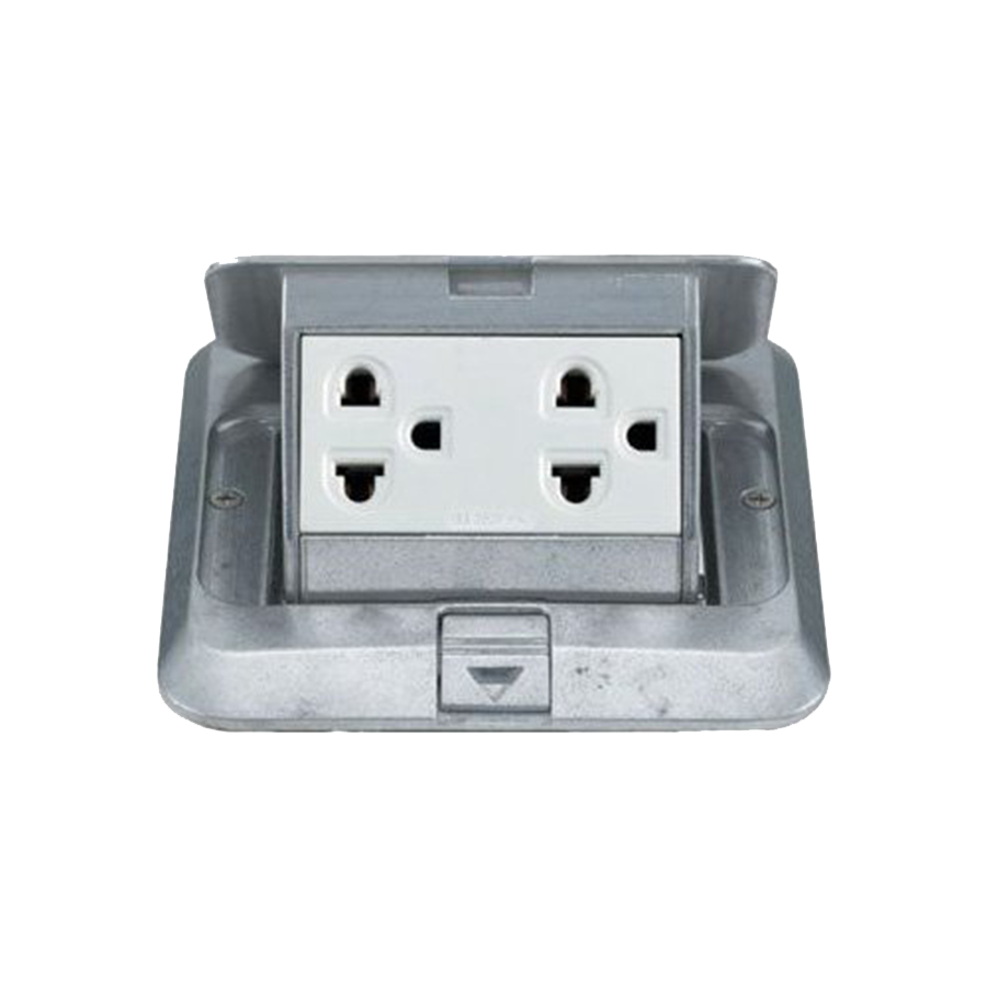 Bộ ổ cắm âm sàn gồm hai ổ cắm 3 chấu có dây nối đất DU5993LT9-1