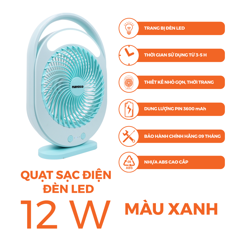 Quạt sạc hộp mini 6inch, có đèn LED