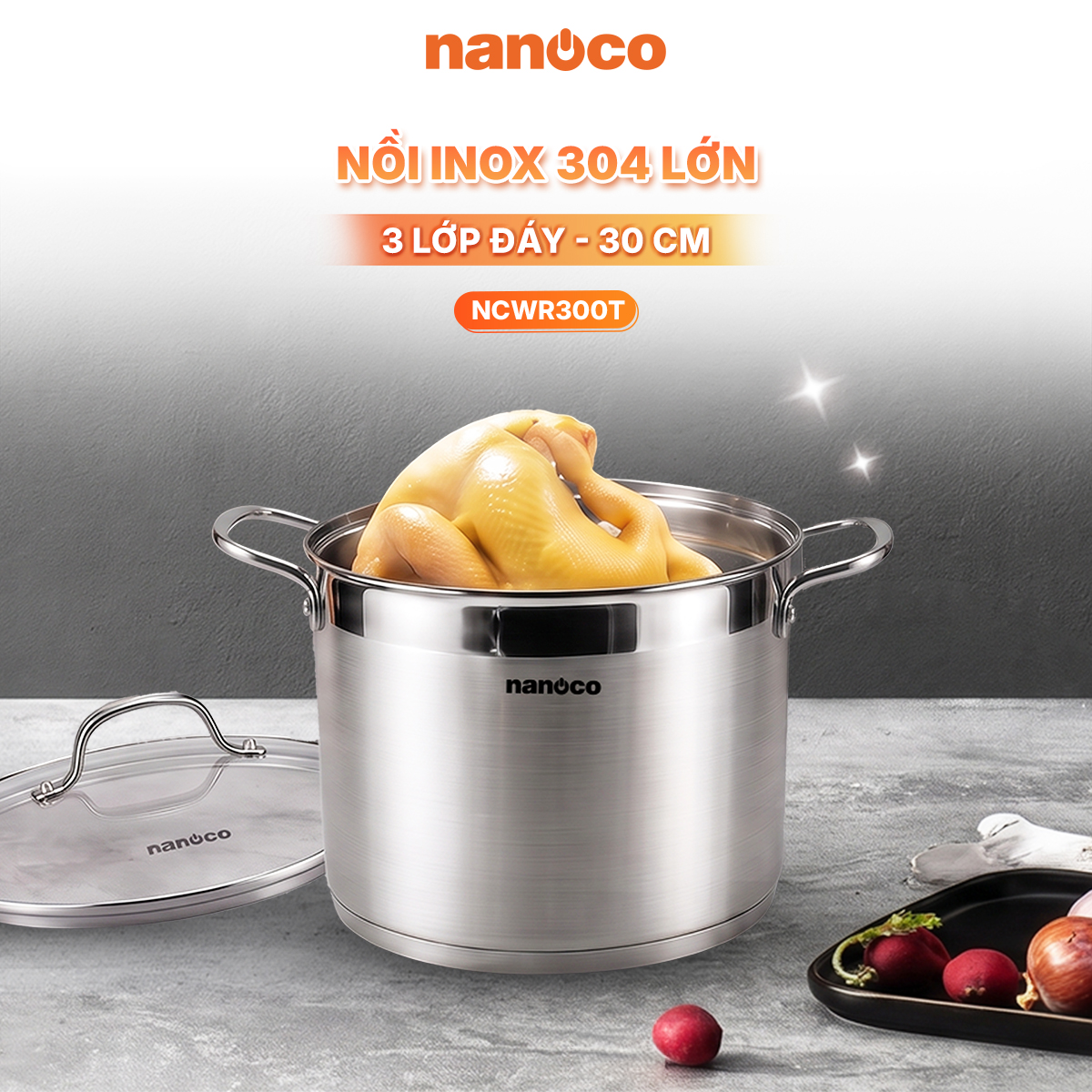 Nồi inox 304 lớn, 30cm