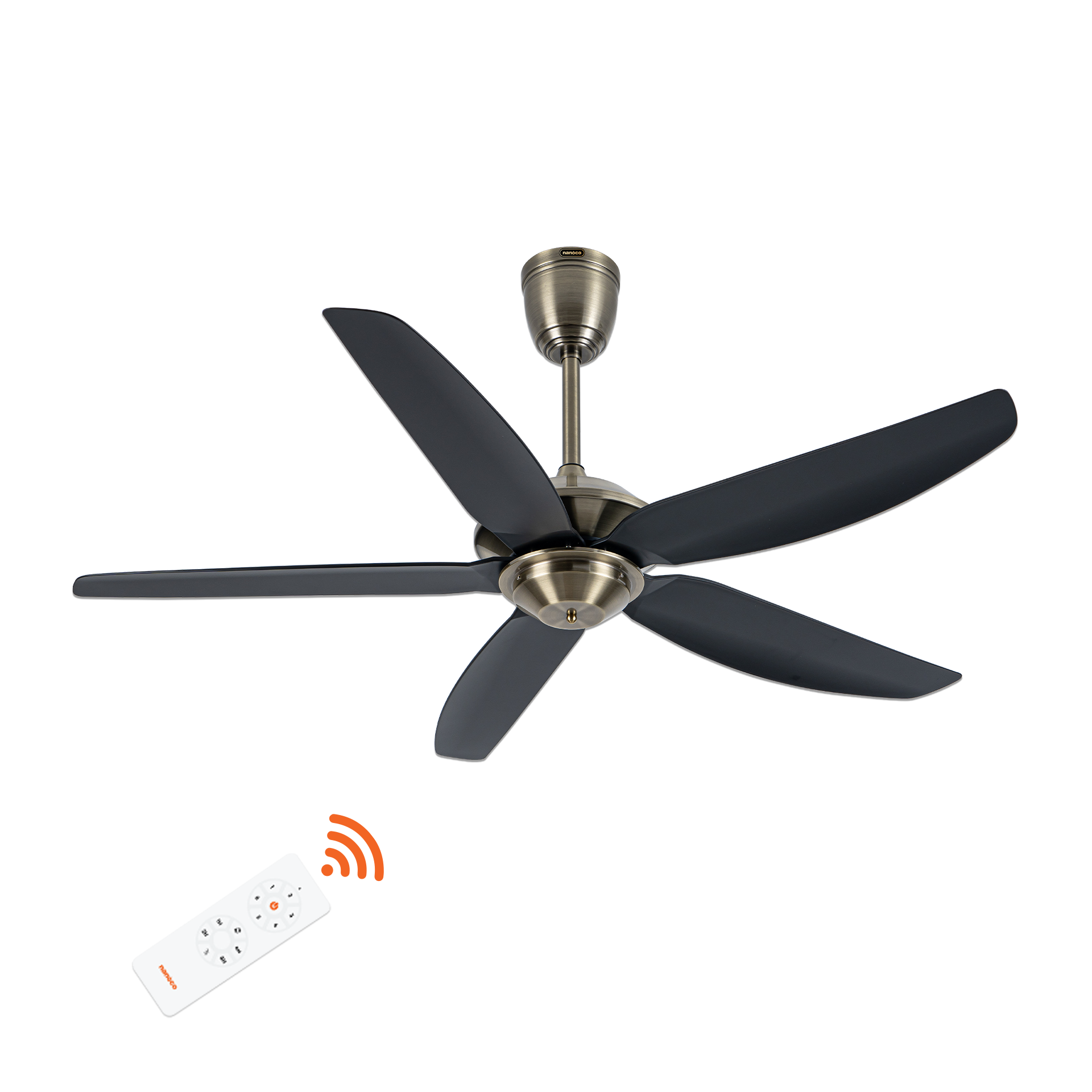 Quạt trần trang trí 5 cánh nhựa, màu đen, động cơ DC, remote