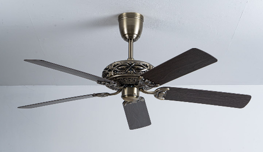 Quạt trần trang trí 5 cánh nhựa, màu gỗ, động cơ DC, remote